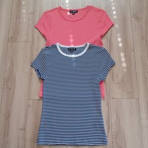 J. Crew Slim Fit Scoop Neck Ribbed Tops Bundle Pink Navy M NWOT